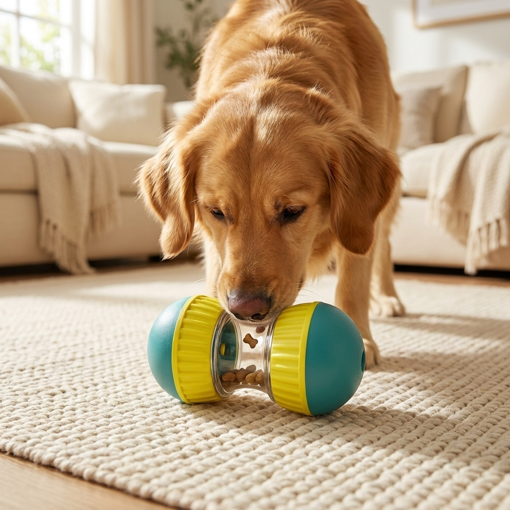 Dog foraging with the Erilas TumbleBar treat ball