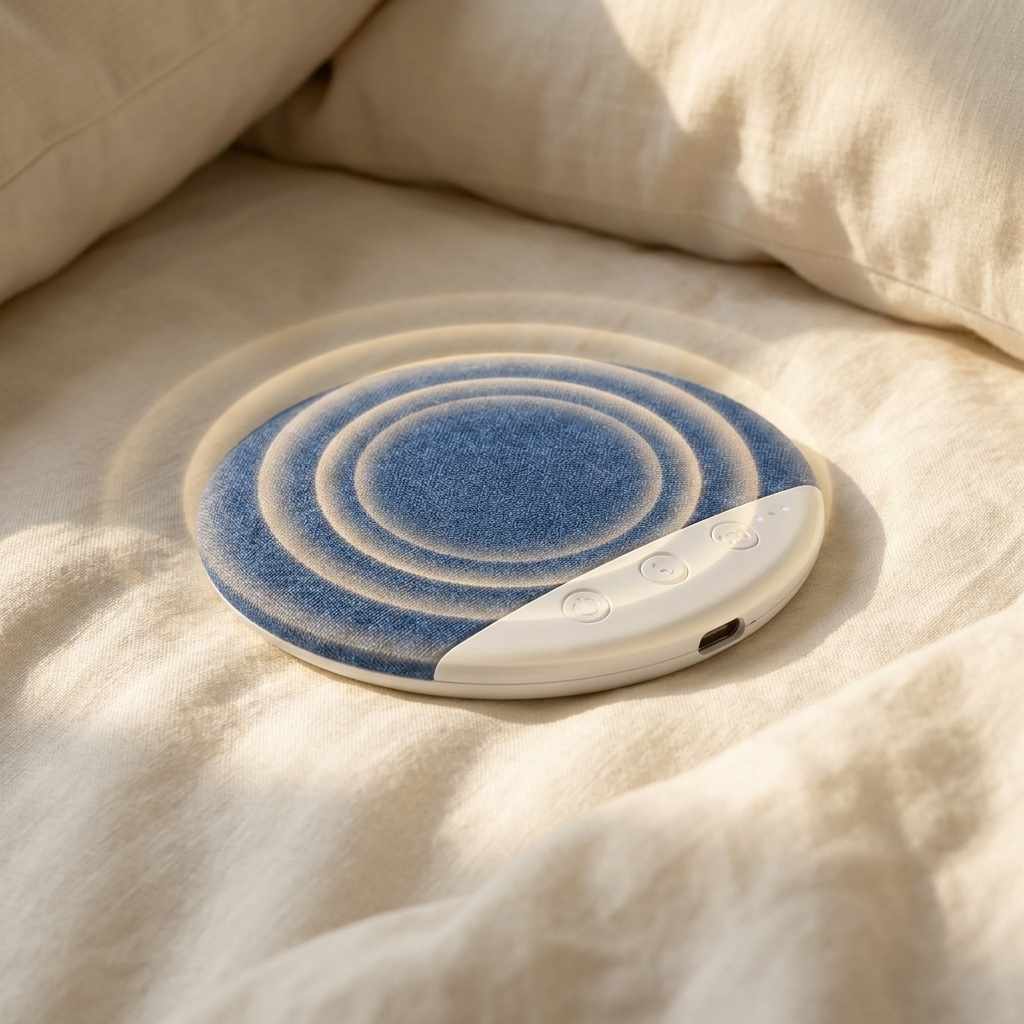 Soft-dome driver inside the Lull pillow speaker playing at whisper volume