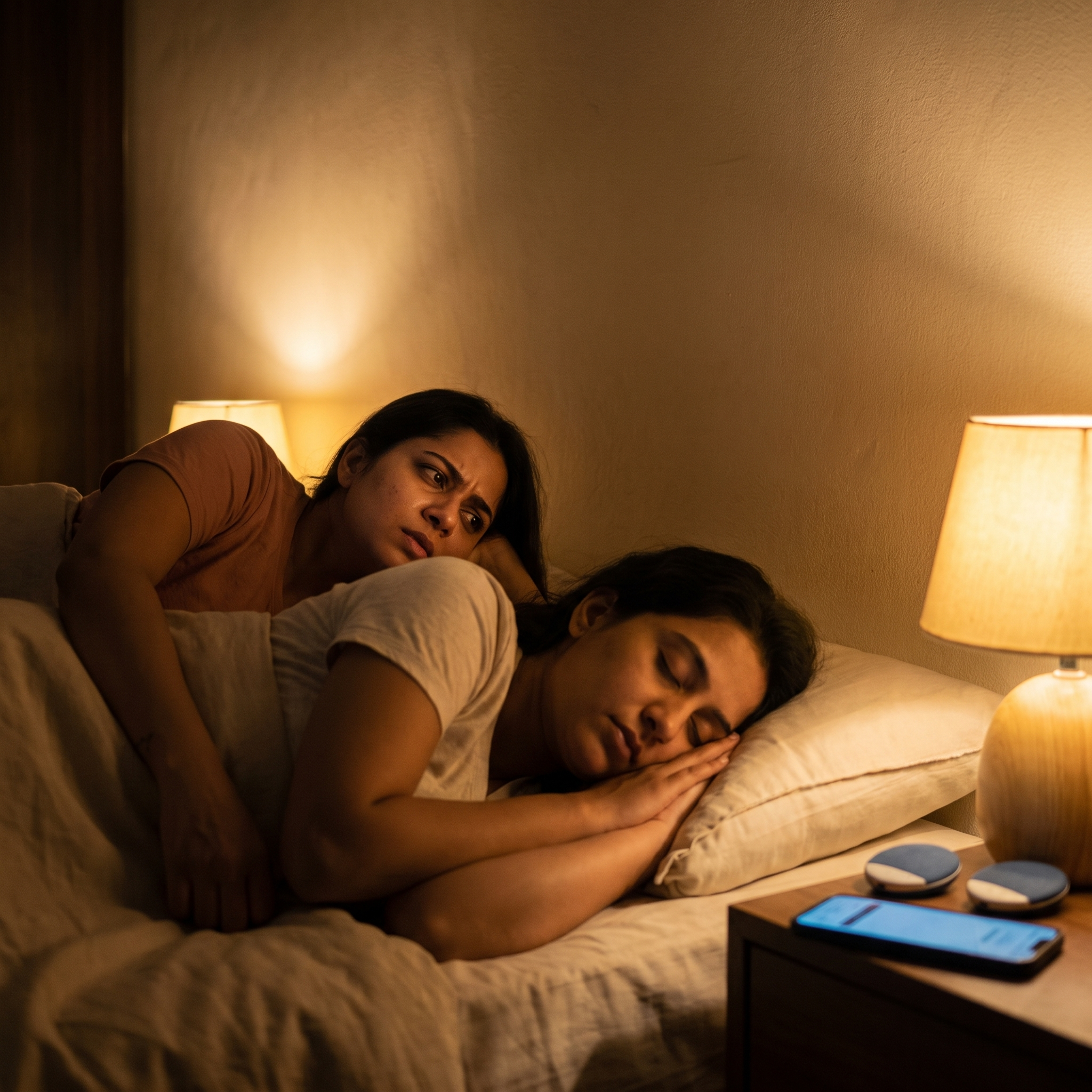Restless couple awake at night