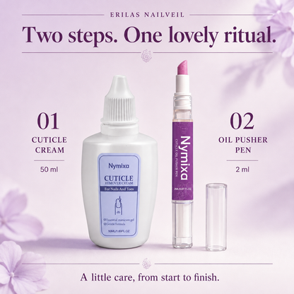 Erilas NailVeil kit contents with 50 ml cuticle cream and 2 ml oil pusher pen