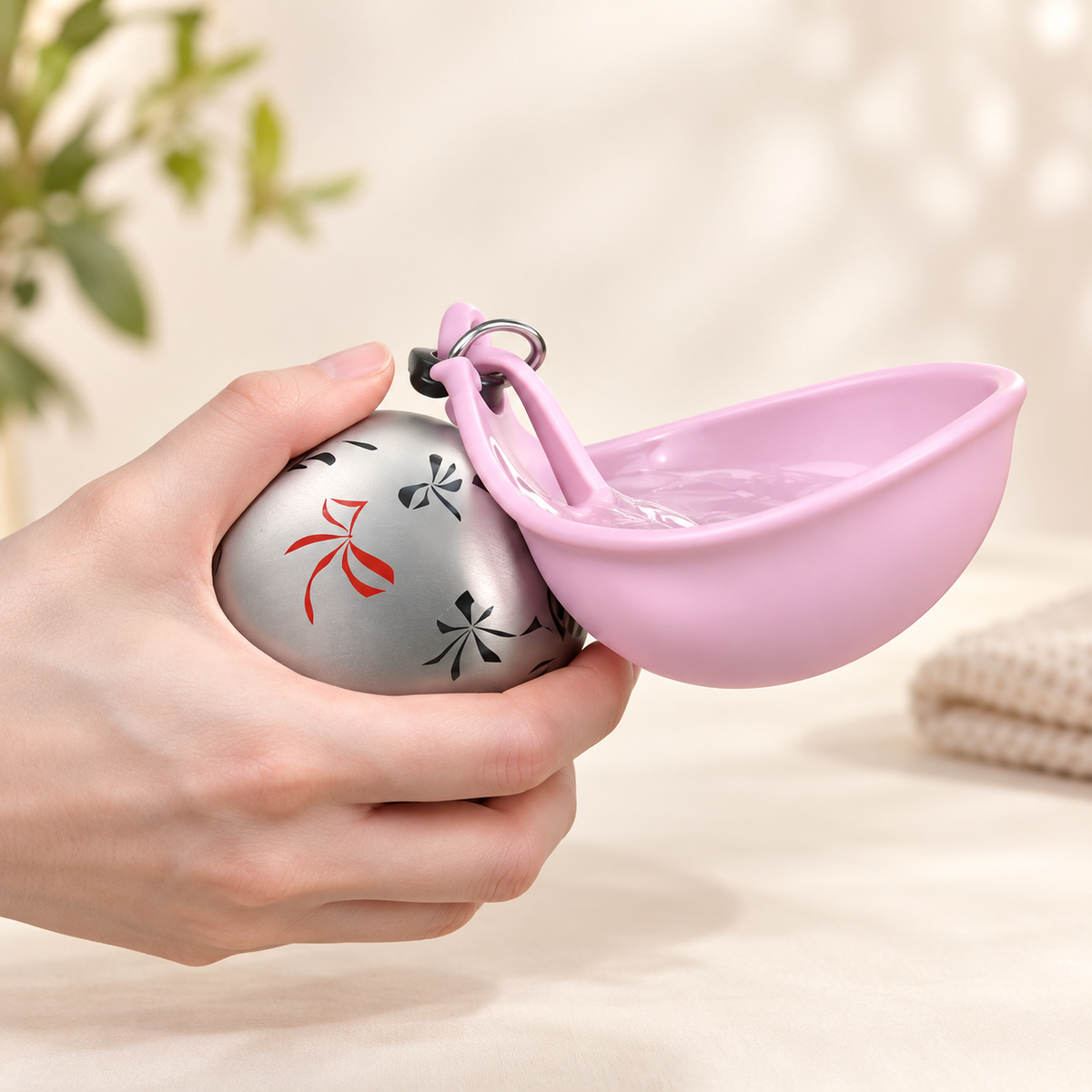 PawSipper bowl tilted toward the water opening