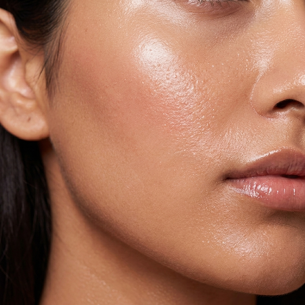 Indian woman cheek and lips close-up, all-day hydration